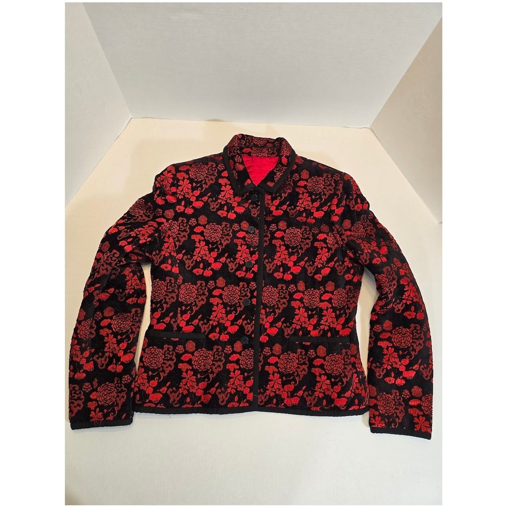 Carlisle Floral Jacket Red‎ Black Reversable Long Sleeve Size 10